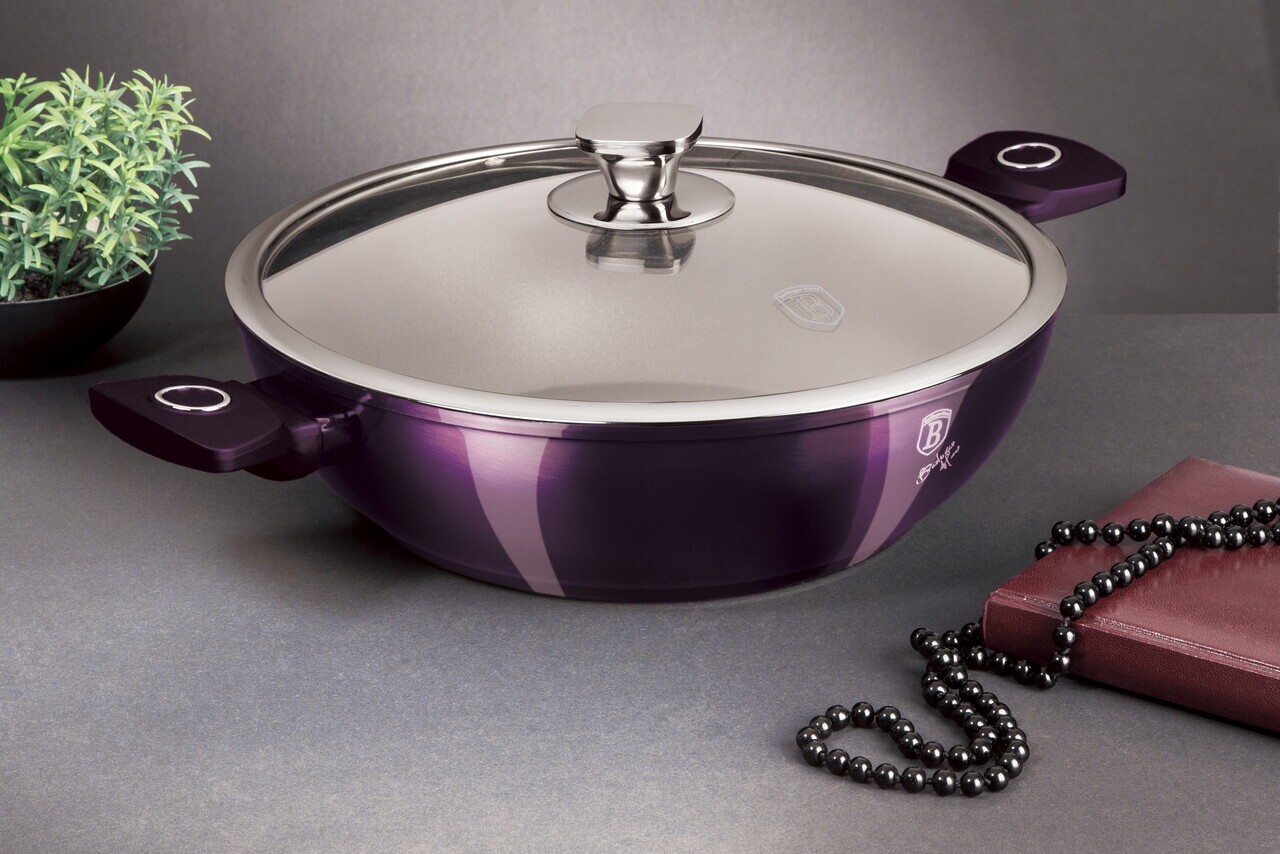 Tigaie Wok cu capac Berlinger Haus, Purple Eclipse, 30 cm, aluminiu forjat, mov - imagine 6